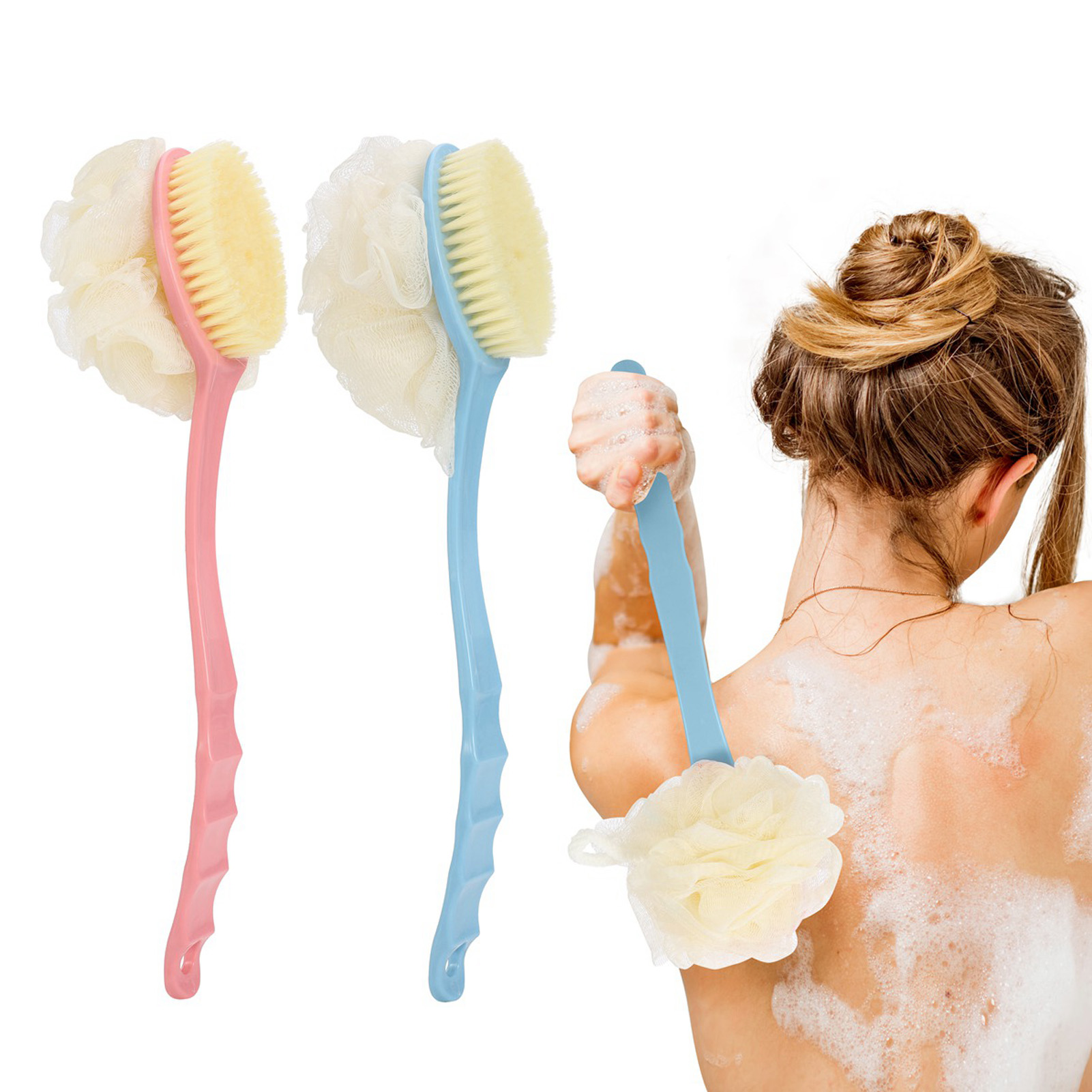 SHIYAO 2Pcs Unisex Shower Body Brush with Bristles and Loofah, Back