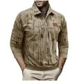 thumbnail image 1 of Long Sleeve Workout Top Men Solid Button Half Cardigan Flip Collar Leather Label, 1 of 8