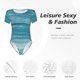 thumbnail image 4 of Balery Teal Turquoise Fluid Stripes Body de cuello redondo de manga corta para mujer Tops de manga corta Tops básicos-Medium, 4 of 7
