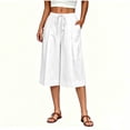 thumbnail image 2 of Miluxas Women's Plus Size Wide Leg Capri Pants High Waist Drawstring Business Casual Loose Cropped Culottes with Pockets Lightweight Breathable White, 2 of 6
