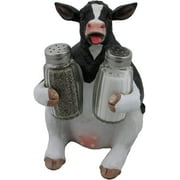 Holstein Cow Glass Salt and Pepper Shaker Set with Holder Figurine in Tabletop Country Kitchen Decor or Decorative Farm Animal Collectible Sculptures As Spice Racks and Rustic Gifts for