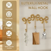 2Pcs Bow Wall Hook Decorative Bow Knot Hanger Multipurpose Gold Towel Hook Wall Mounted Hat Hanger for Living Room Bedroom