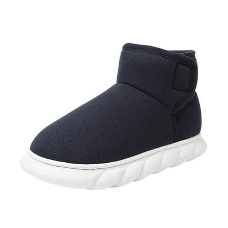 XIMIN Ladies Warm Slippers Ladies Fashion Solid Color Suede Cotton Slippers Warm Thick SToled Short Cotton Boots Cute Bedroom Comfy Shoes(Blue US 6)