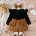 thumbnail image 2 of IWEMEK Infant Girls Outfit Winter Ruffle Long Sleeve Knitted Shirts Coffee Bowknot Mini Skirts School Clothes 3-12M, 2 of 7