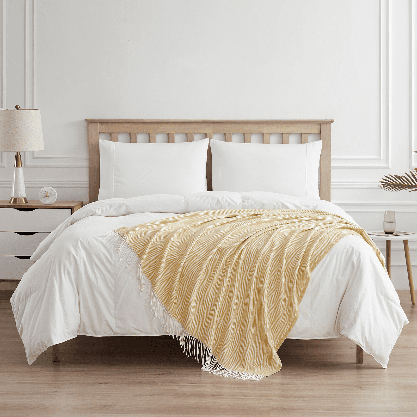 Bourina Herringbone Throw Blanket 50"x 60"- Soft and Lightweight for Couch, Bed, Adult,Yellow