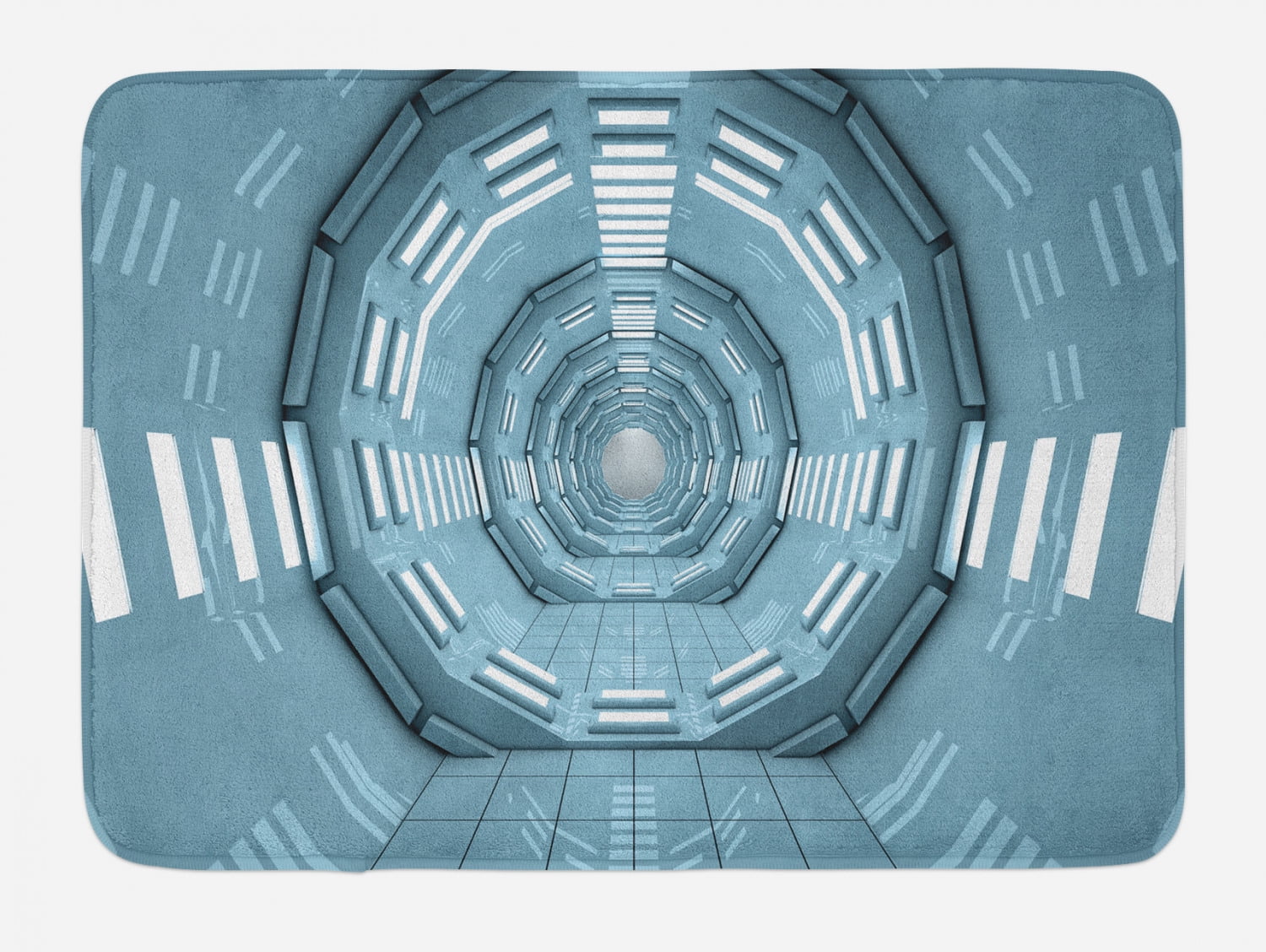 Outer Space Bath Mat, Spaceship Earth Corridor Adventure to Cosmos Ufo Lands Travel Architecture