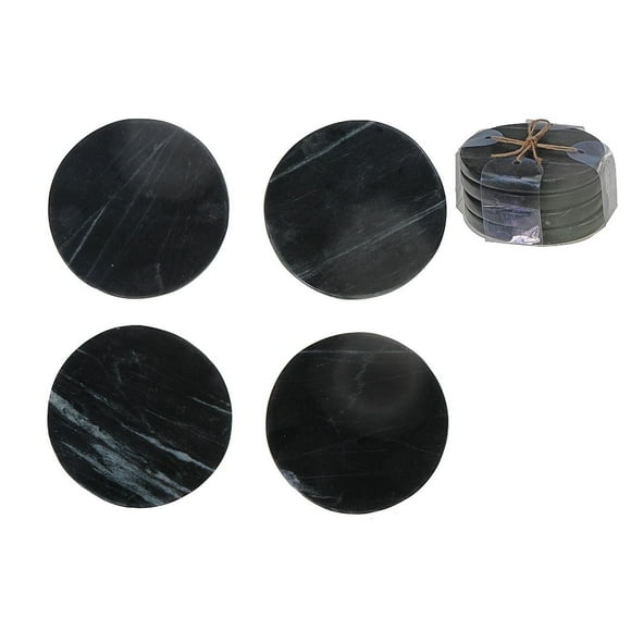 4Pc Marble Round Coaster 4X4" Black