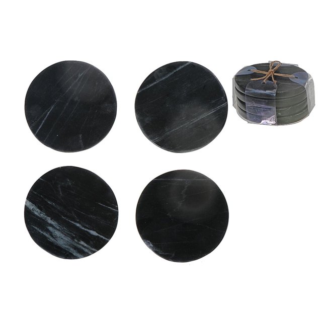 Dessous De Verre Ronds En Marbre, 4 Pièces, 4X4 Pouces, Noir