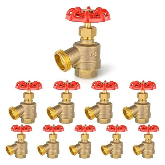 Garden Hose Faucet Valve - 10 Pack - 1/2" FIP x 3/4" MHT - Multi-Turn Bent Brass Bibb for Irrigation, Outdoor Watering, Vehicle Washing & More
