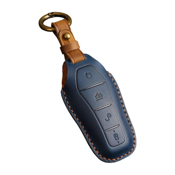Funda para llavero de coche de piel sintética, accesorio para coche, resistente al desgaste, protección para llaves. Azul
