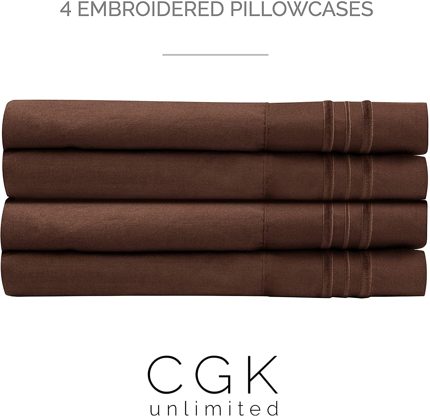 CGK Linens Extra Soft Pillowcases Set of 4 - King Size Hotel Luxury Breathable & Cozy 4-Piece Pillow Covers, Brown