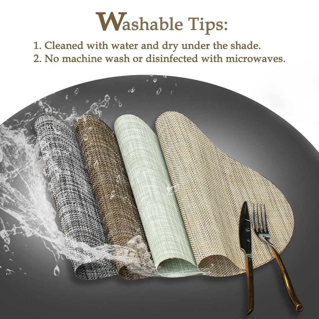 Unique Bargains Washable Insulation Mats Woven Oval Placemats Gray 18" x 12" 6 Pcs