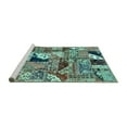 thumbnail image 2 of Ahgly Company Machine Washable Indoor Rectangle Patchwork Turquoise Blue Transitional Area Rugs, 5' x 7', 2 of 4