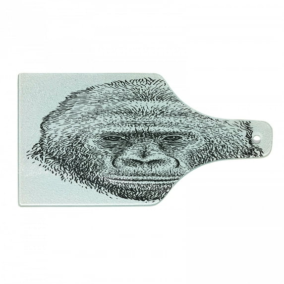 Gorilla Cutting Board, Pattern of a Close up Wild Animal Portrait in Monochrome Style Fine Art, Decorative Tempered Glass Cutting and Serving Board, in 3 Sizes, by Ambesonne