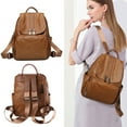 thumbnail image 2 of Luccia Vegan Leather Chic Backpack For Travel, School, Work, Daily Use With Adjustable Straps and Zippered Pockets (Mocha), 2 of 4