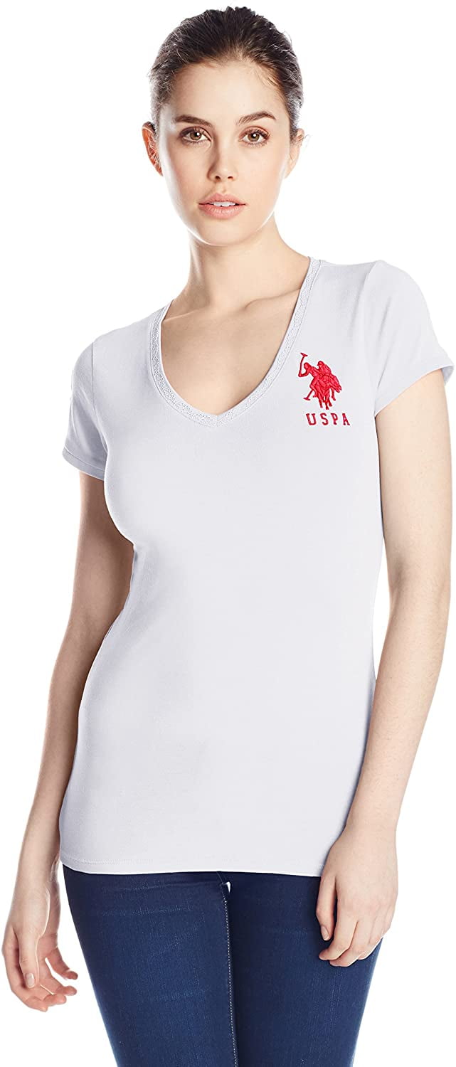 U.S. Polo Assn. Juniors Lace V-Neck T-Shirt, Bright White, Large ...