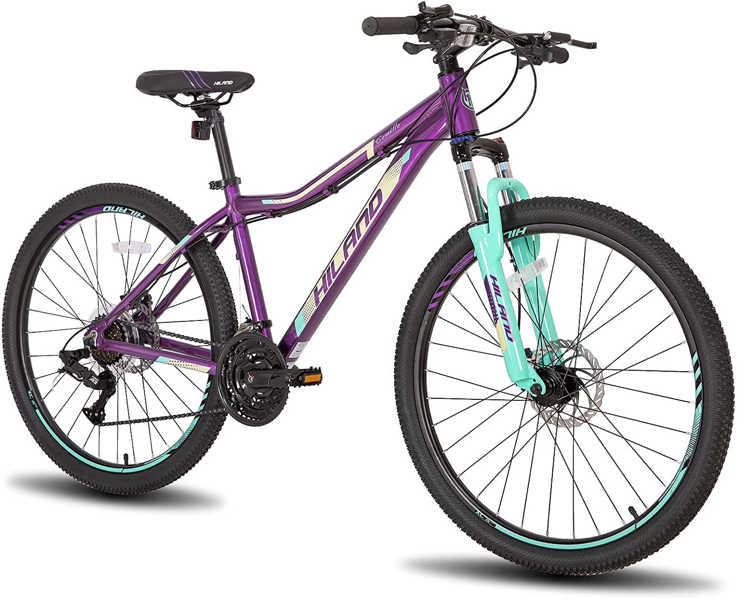 Hiland 26/27.5 Inch Mountain Bike Aluminum Frame 24 Speed Dual Disc with Lock-Out Suspension Fork for Woman