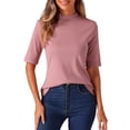 thumbnail image 2 of INSPIRE CHIC Half Sleeve T Shirts for Women Turtleneck Top Casual Blouses Solid Elastic Soft Elbow Length Tops L Dark Pink, 2 of 6