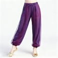 thumbnail image 2 of TEAJOPSUU Girl's Harem Dance Pants High Waisted Tribal Pants Sequin Stage Performance Pants Soft Stretchy Ankle Tied Pants A-Purple, 2 of 5