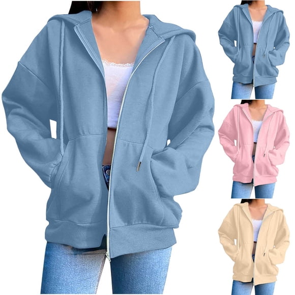 Tranfacy Zip up Hoodie Women, Hoodies for Women, Fall Ladies Solid Color Long Sleeve Hooded Sweatshirts Zip up Hoodies with Pockets