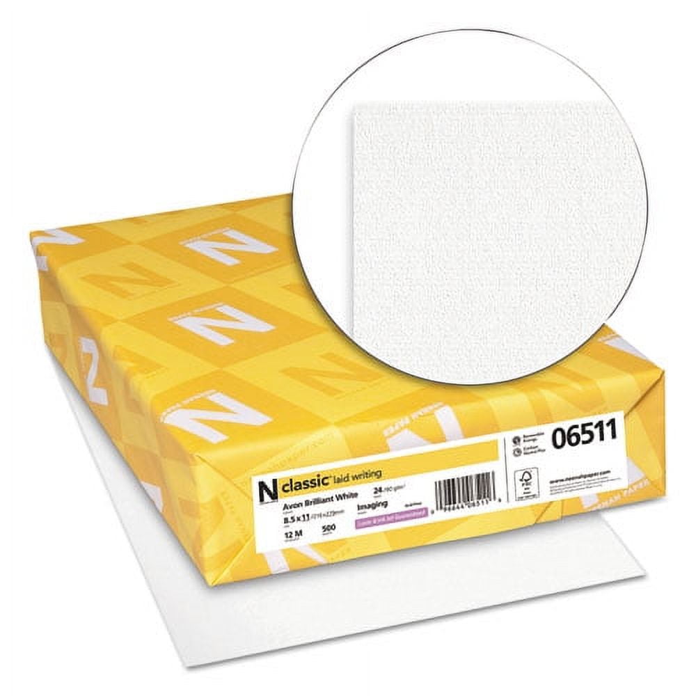 Neenah Classic Laid Stationery Papers, 93 Bright, 24 Lb, 8.5 x 11, Avon White, 500/Ream | Bundle of 2 Reams