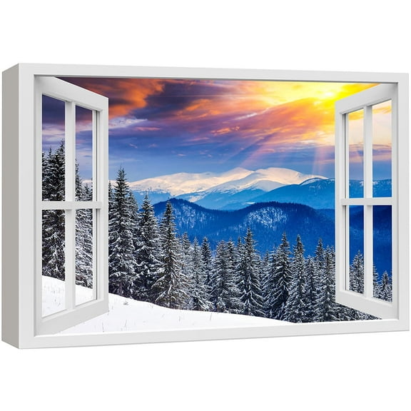 wall26 Canvas Print Wall Art Window View Colorado Winter Christmas Mountain Range Wilderness Nature Photography Realism Scenic Landscape Colorful Multicolor for Living Room, Bedroom, Office - 24x36