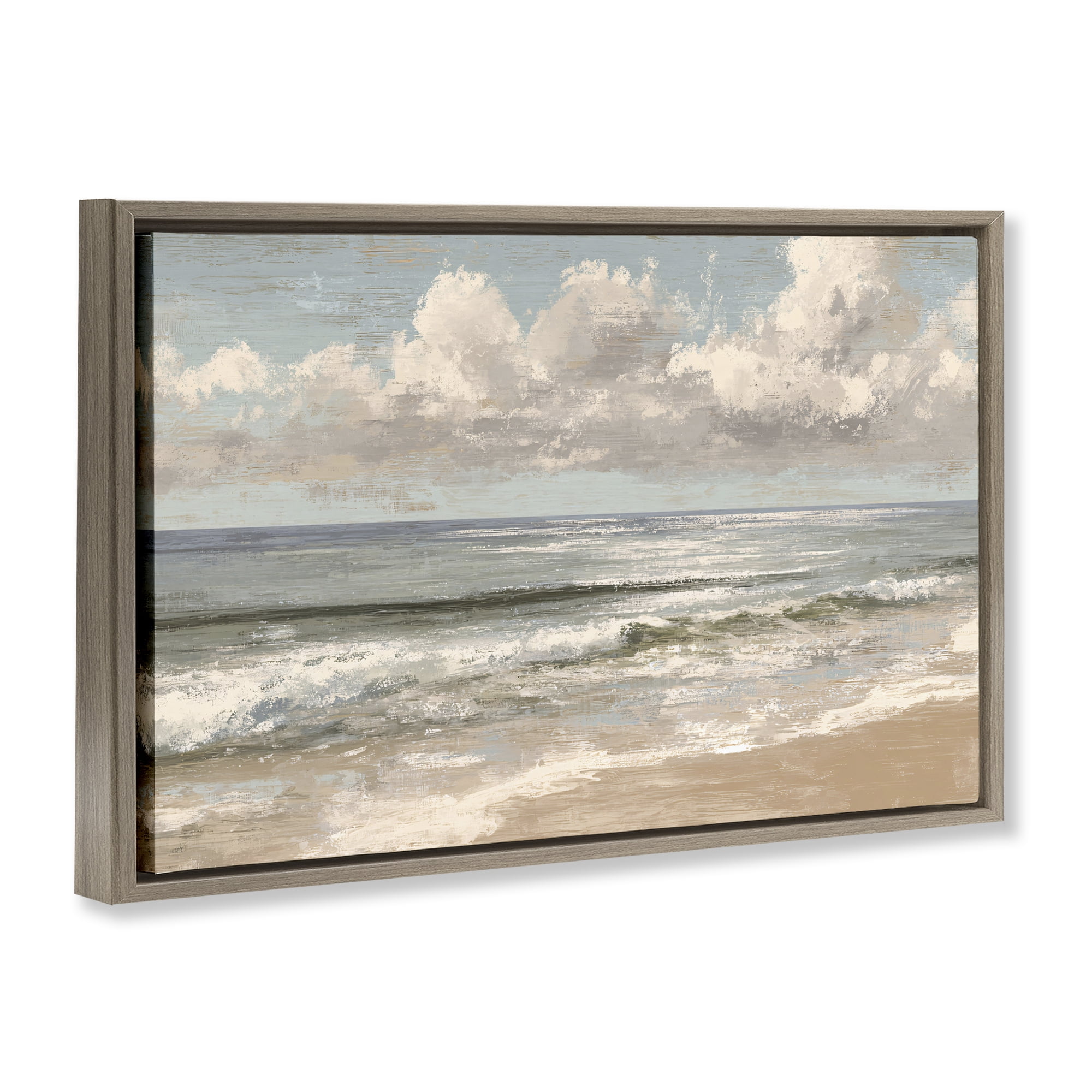 Stupell Industries Distressed Beach Horizon Brown Framed Floater Canvas Wall Art, design by Jacky Ngan