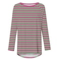 thumbnail image 5 of HVOBTTY Womens Long Sleeve Pullover T Shirt, Fall Tops for Women, Women's Casual Round Neck Striped Print Long Shirt Pink, XL, 5 of 5