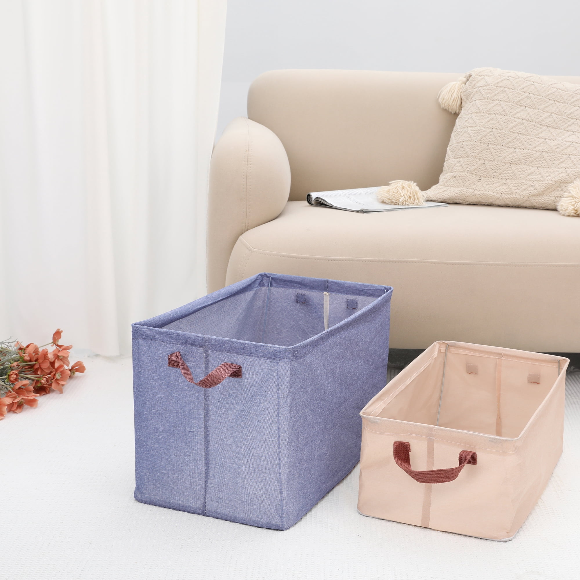 Unique Bargains Fabric Storage Bin with Handles, Collapsible Basket Beige 12*9.5*8in