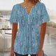 thumbnail image 2 of Tops de Algodón para las Mujeres Impreso en V-Cuello Botón Arriba Manga Corta Superior, Imitación Algodón Casual Blusa, 2 of 3