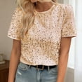 thumbnail image 2 of DHFJKG Sparkly Sequins Shirts For Women Short Sleeve Glitter Tshirt Sexy Night Out Clubwear Loose Fit Round Neck Tee Versatile Tops, 2 of 5