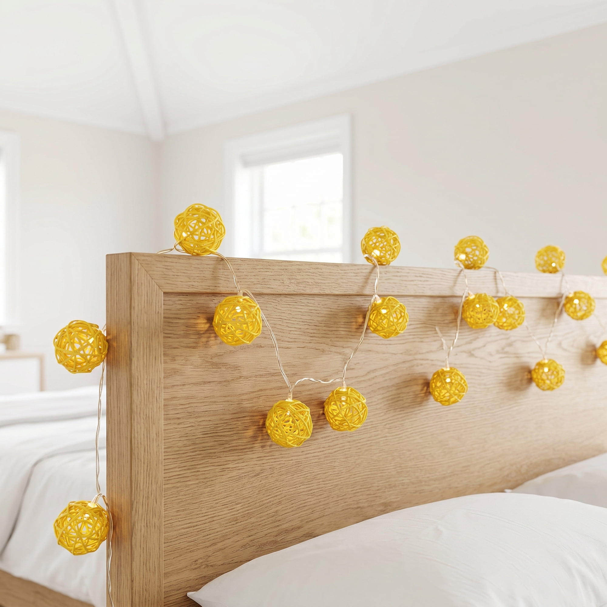 Unique Bargains 10Pcs Rattan Balls for Lights Wicker Spheres Orbs Yellow 2"x2"x2"
