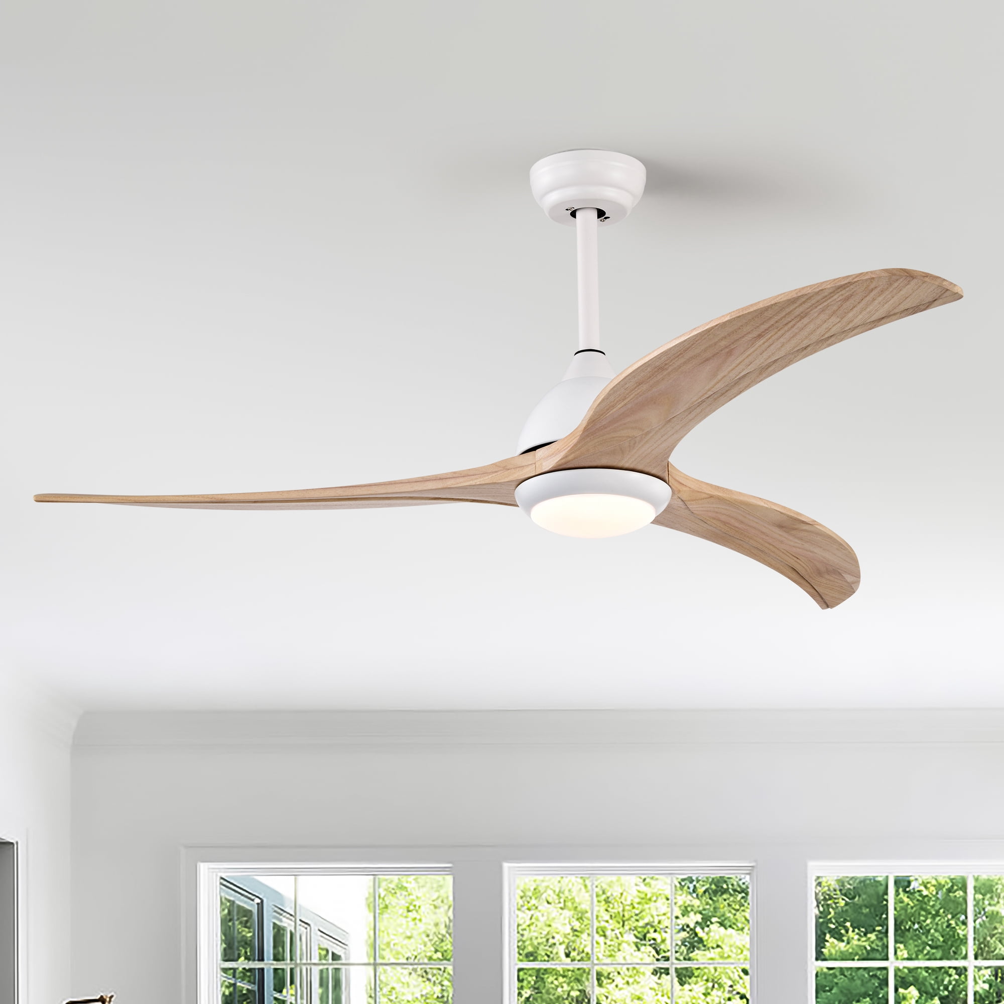 Leumius 52" Solid Wood Blades Ceiling Fan with Light and Remote Control, Noiseless Reversible Motor, 6 Speed for Patio Living Room Bedroom Office White
