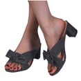 thumbnail image 5 of WRKEKC Womens Slippers Fabric Accent Strap Chunky Heel Casual Slides Vacation Summer Fall Flip Flops for Women, 5 of 8