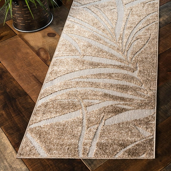 Unique Loom Outdoor Botanical Collection Area Rug - Orlando (2' x 6' Runner Beige/Cream)