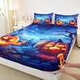 thumbnail image 4 of Homewish Magical Halloween Pumpkin Bed Sheets,Bat Night Sky Print Full Size Sheets,Deep Blue Orange,4 Pieces,1 Flat Sheet,1 Fitted Sheet and 2 Pillowcases, 4 of 6