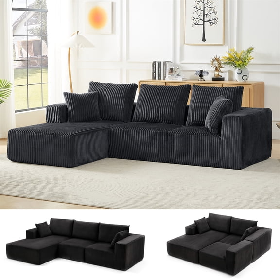 Aukfa 104" Modular Sectional Sofa, L-Shape Cloud Couch with Deep Seat, Left Hand Chaise, Dark Gray