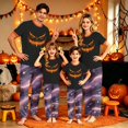 thumbnail image 7 of Halloween Themed Family Sleepwear Short Sleeve Spooky Face Top Galaxy Bat Print Long Pants Matching Pajamas, 7 of 7