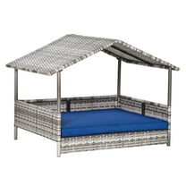 COCOKUN Pet House Wicker with Water-Resistant Removable Cushions & Elevated Bottom, Rattan Bed for Indoor Outdoor, Durable for Pets, Comfortable, Dark Blue