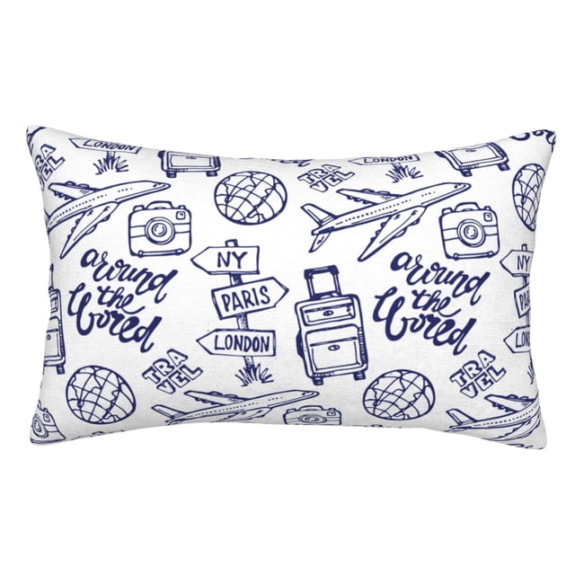 Fotbe World Travel2 Funda de Almohada Decorativa Estilo Occidental, Lujo en Algodón, Fundas para Almohadas King, Cojín Estampado para Decoración del Hogar-20"x30"