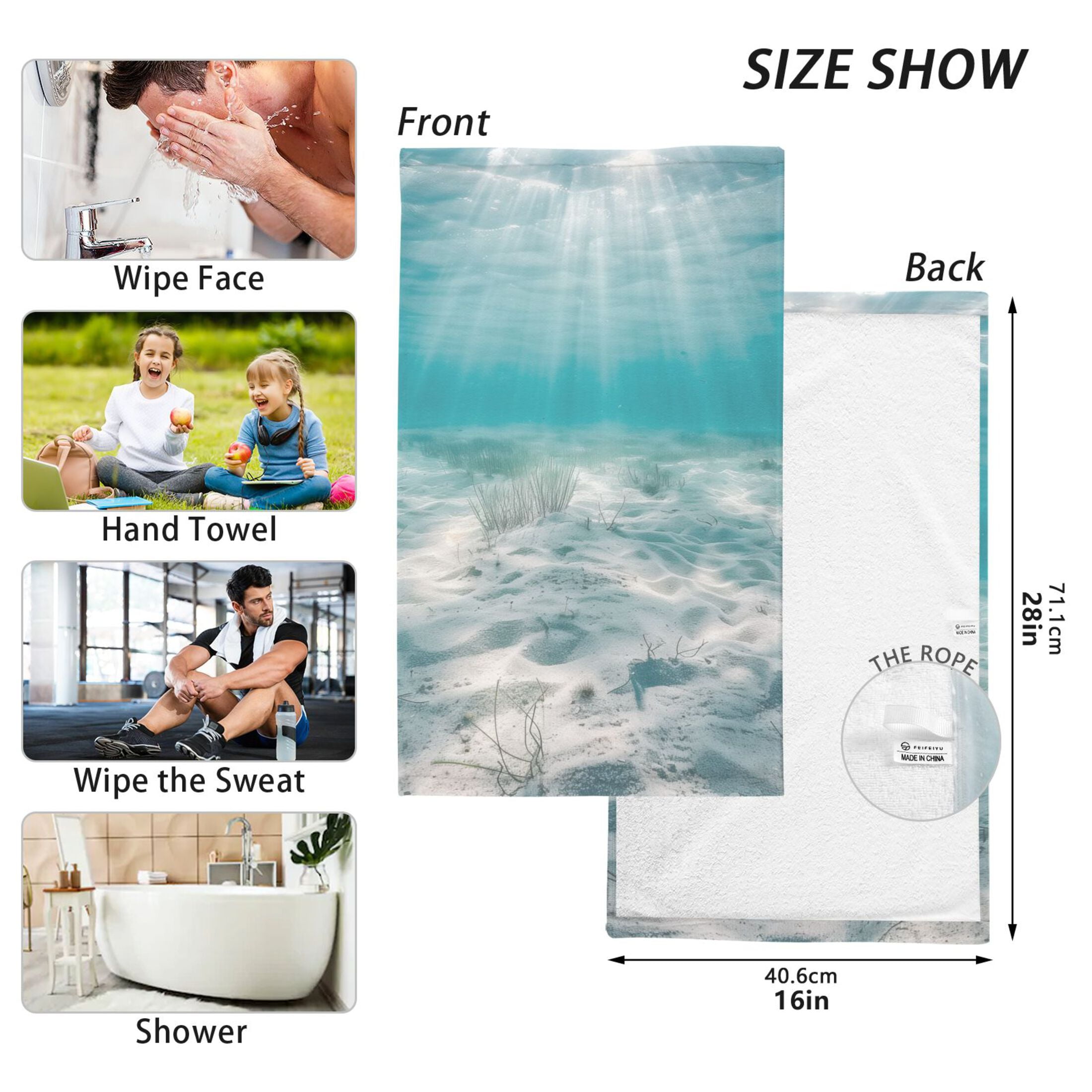 Serene Ocean Floor Hand Towel Set 2 Pcs Cotton Absorbent Soft Face Towels 400 GSM Bath Towels for Bathroom Kitchen Shower Hotel Decor 16"x28"