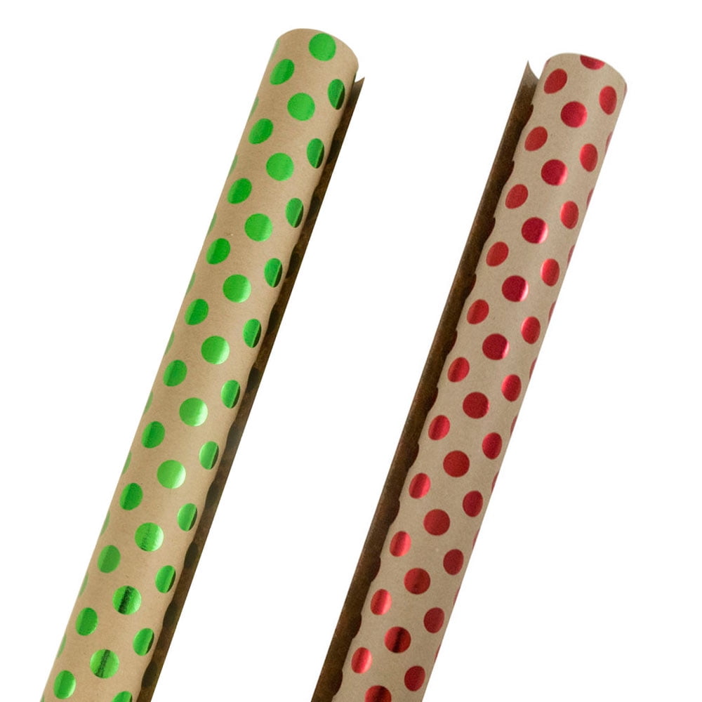 JAM Paper Multi-Color Polka Dot Kraft Christmas Gift Wrap Papers, (2 Rolls) 25 Sq.ft