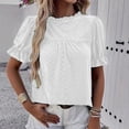 thumbnail image 5 of Eyelet Tops for Women Cute Ruffled Puff Sleeve Dressy Shirt Crew Neck Solid Color Flowy Tunic Top Blouse (XL, White), 5 of 7