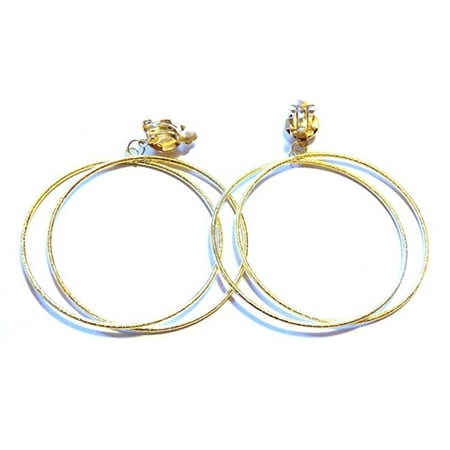 Fashion Jewelry Clip On Earrings Double Hoop Clip On Earrings Double Hoop Textured Gold Tone 2 75 Inch