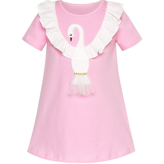 Robe Fille T-shirt Coton Oiseau Brodé Manches Courtes 4 Ans