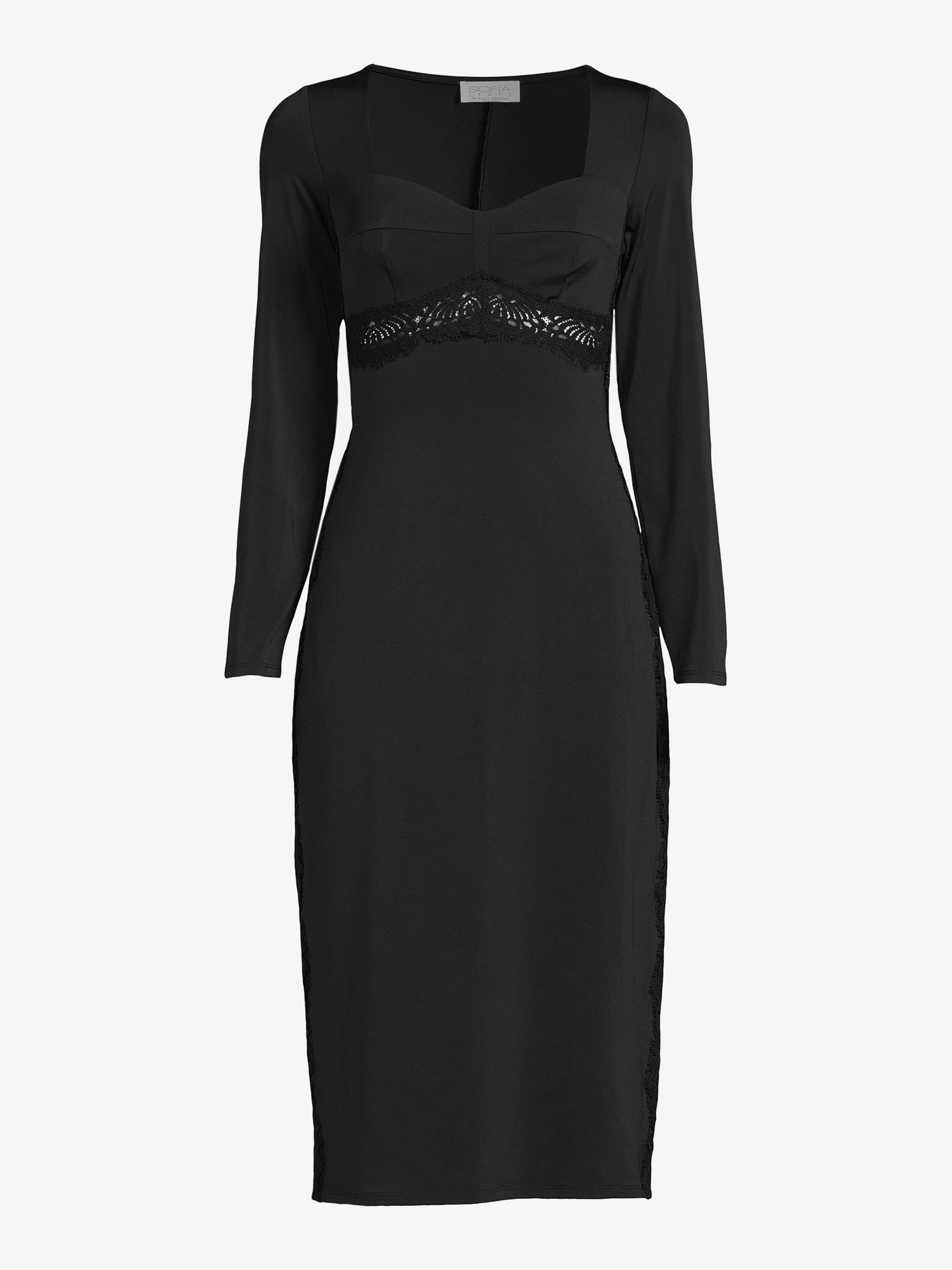 Sofia Jeans by Sofia Vergara Women's Long Sleeve Midi Dress with Lace Trim