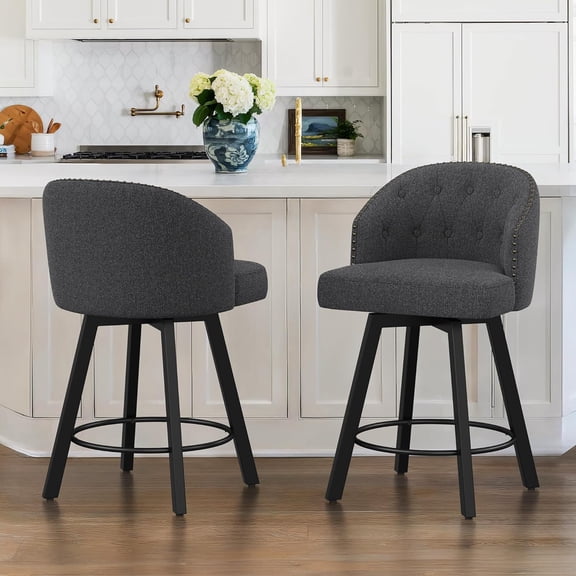 Dycanpo 26''H Swivel Counter Height Bar Stools Set of 2 with Back for Home Kitchen Island, Dark Grey