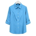 thumbnail image 6 of Olyvenn Button Down Shirts for Women Long Sleeve Lapel Tops Summer Dressy Collared Shirt Tunics Loose Fit Casual Blouses Light Blue XXXXXL, 6 of 7