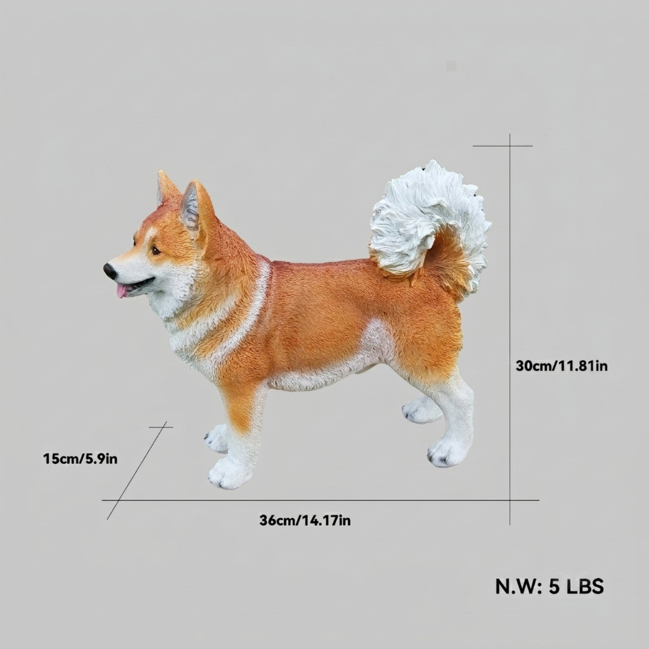 Noble House Lifelike Staning Shiba Inu Statue, Realistic Resin Animal Figurine for Outdoor Garden Decor, Brown White