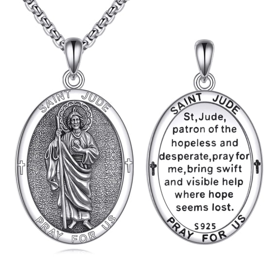 Saint Jude Necklace for Men Women 925 Sterling Silver St Jude Pendant Catholic Patron Saint of Hope Medal Necklace Amulrt Jewelry Gift